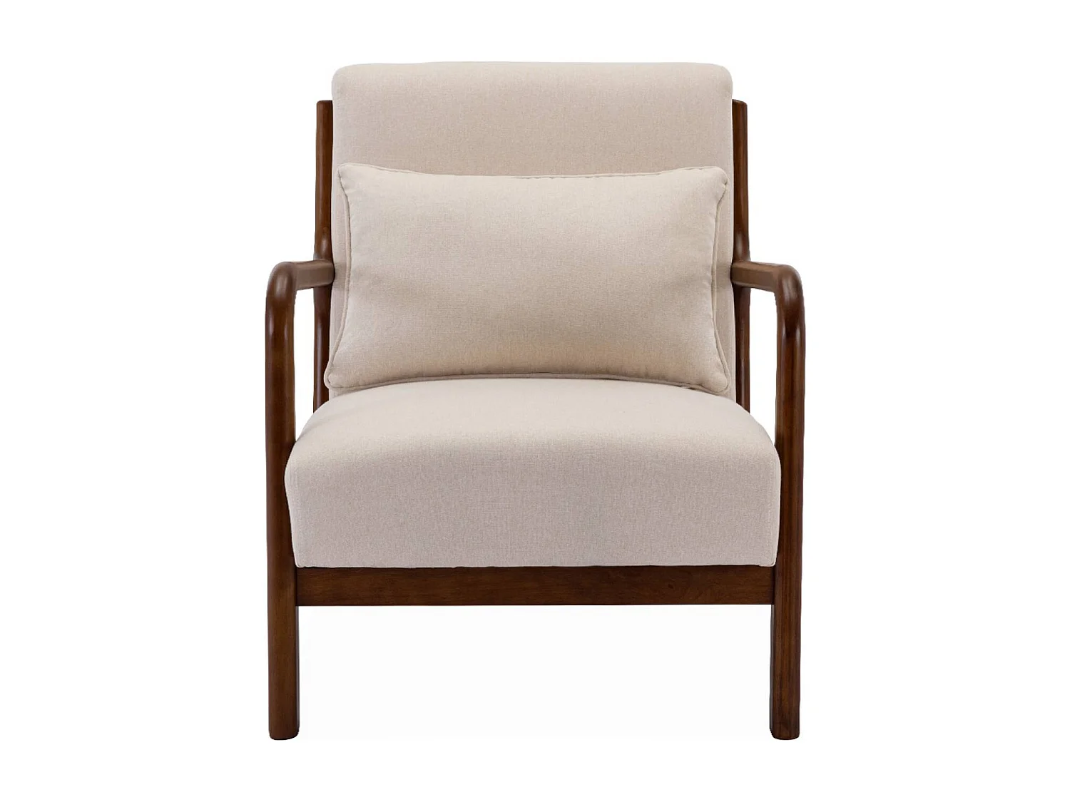 Poltrona scandinava in tessuto beige e legno di hevea , beige