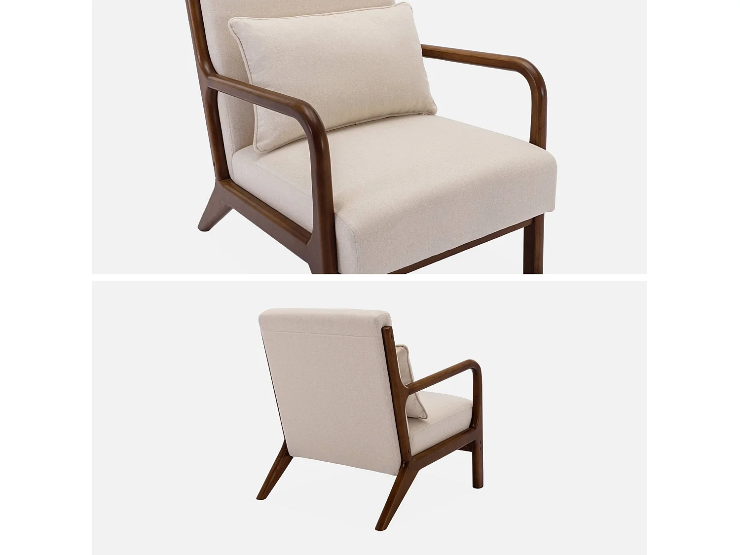 Poltrona scandinava in tessuto beige e legno di hevea , beige