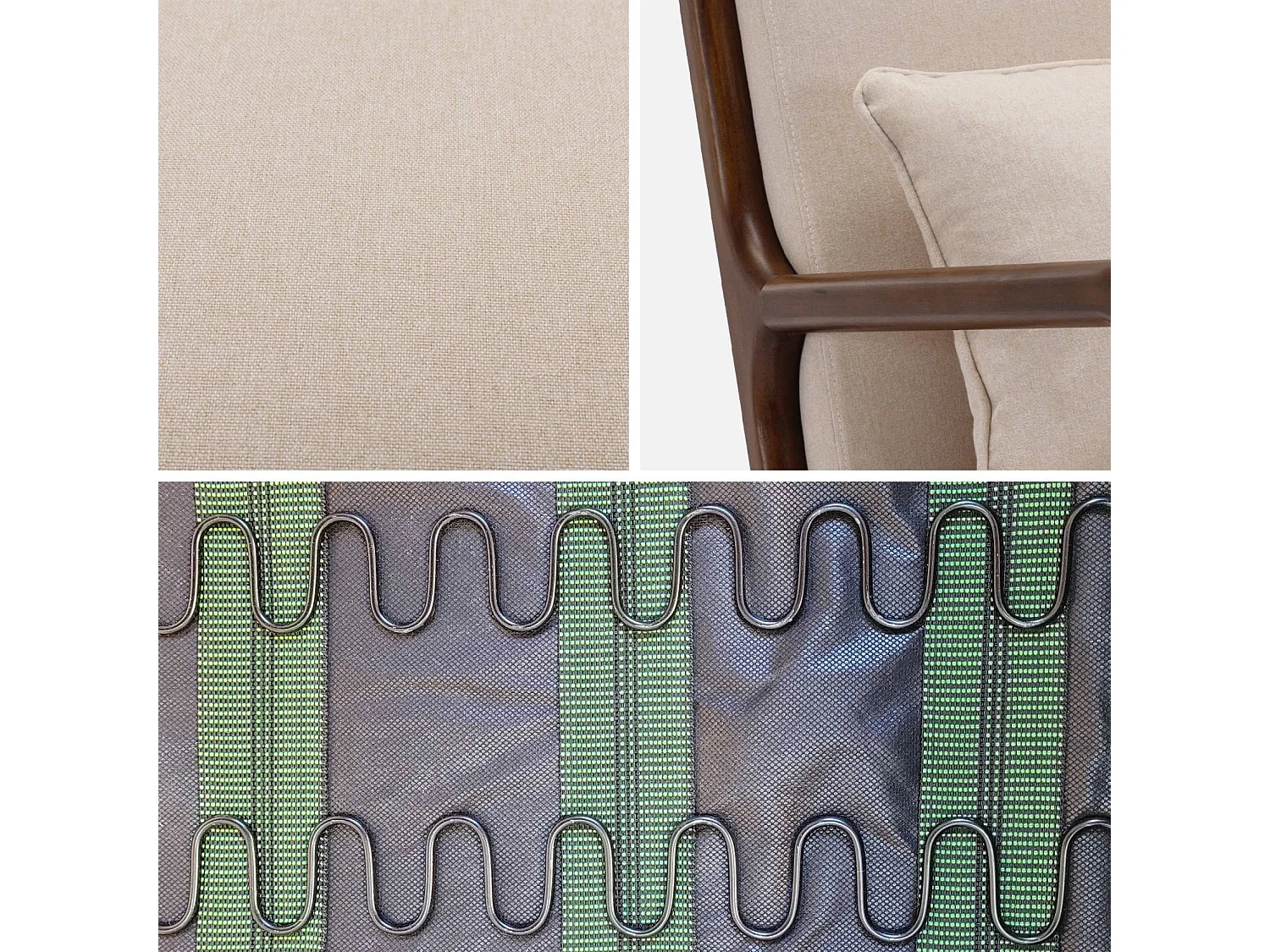 Sillón escandinavo de tela y madera de hevea beige