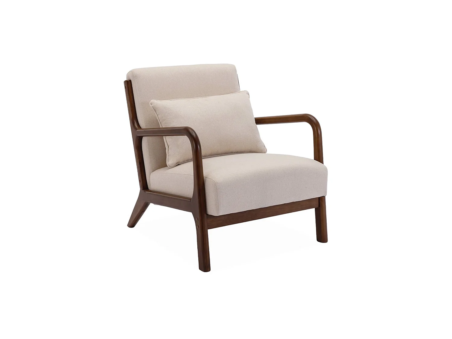 Sillón escandinavo de tela y madera de hevea beige