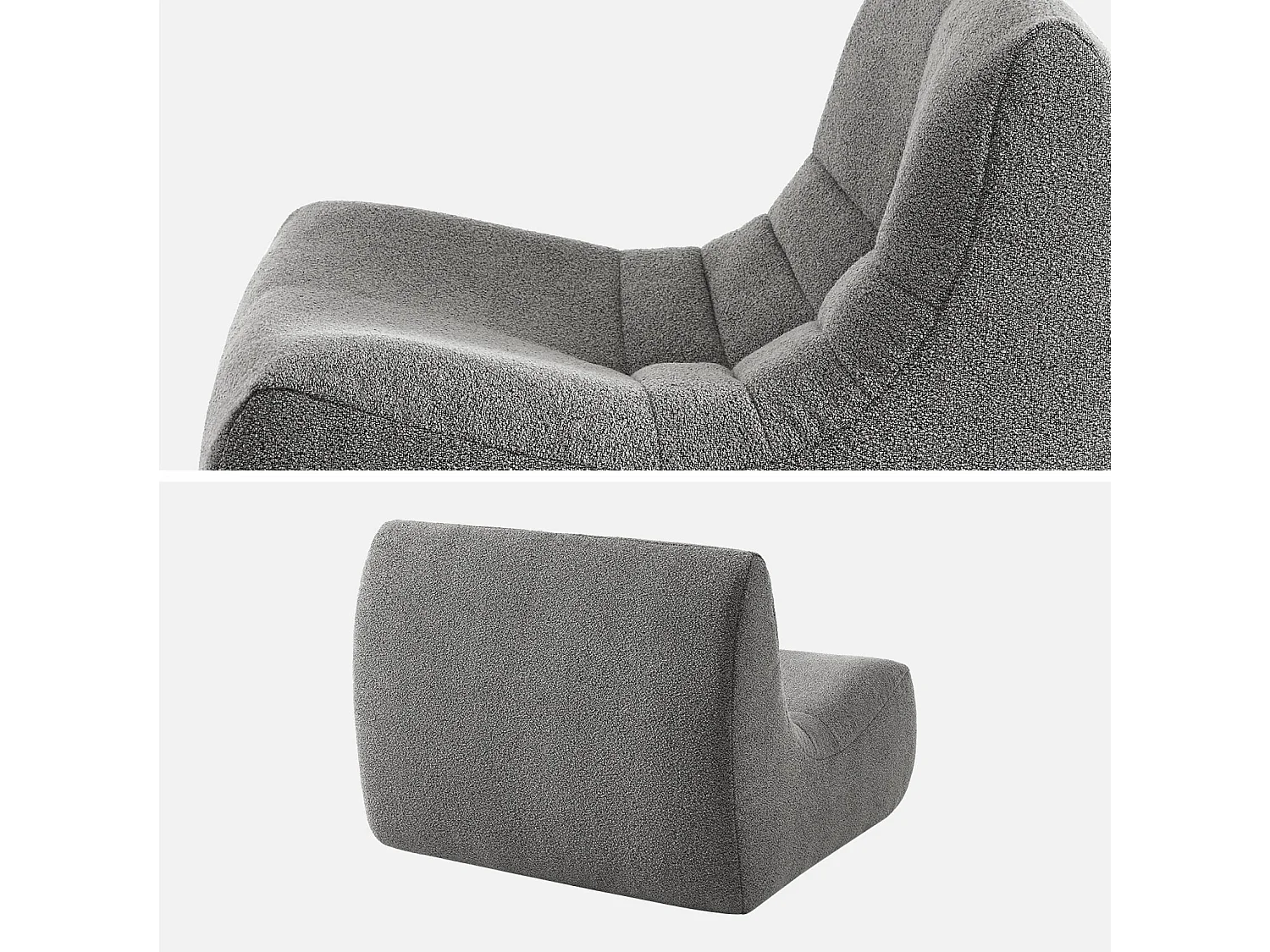 Divano modulare senza braccioli in bouclé sottovuoto e compresso, Sokol bouclé, Grigio, 91x105x72 cm
