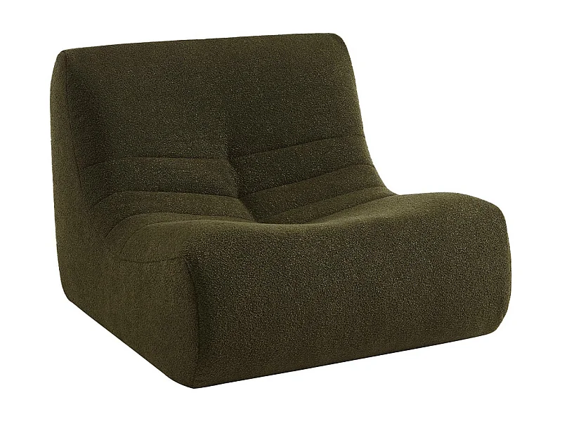Fauteuil chauffeuse en bouclette texturée kaki foncé style contemporain 1 place