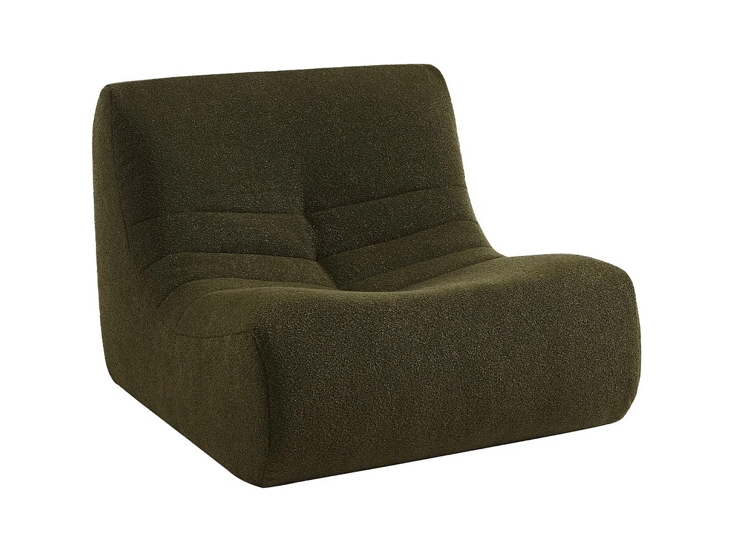 Fauteuil chauffeuse en bouclette texturée kaki foncé style contemporain 1 place