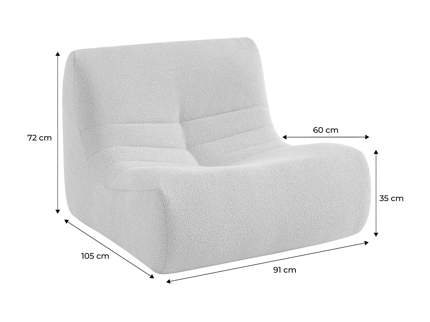 Fauteuil chauffeuse en bouclette texturée kaki foncé style contemporain 1 place