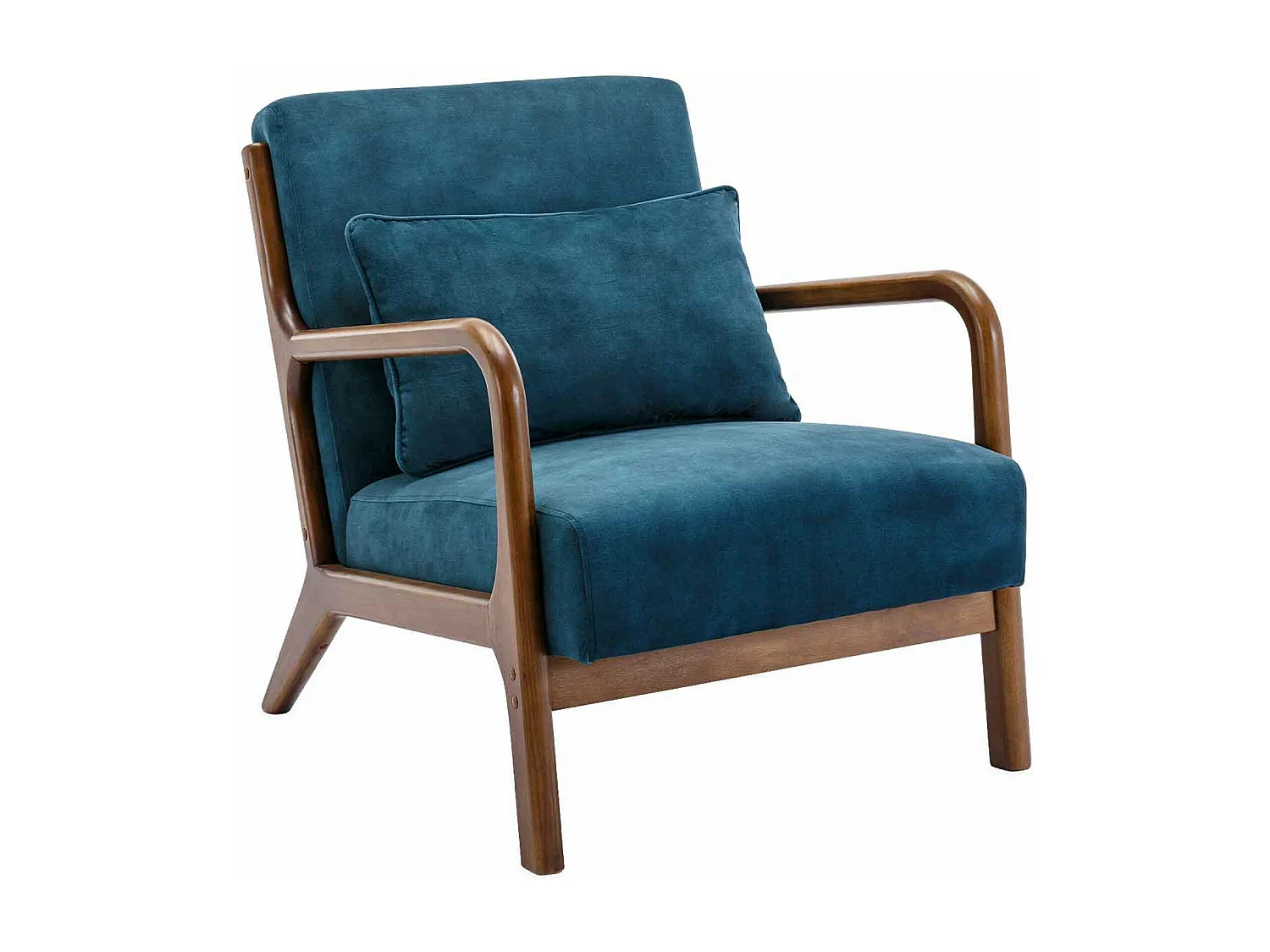 Sillón escandinavo de terciopelo y madera de hevea azul