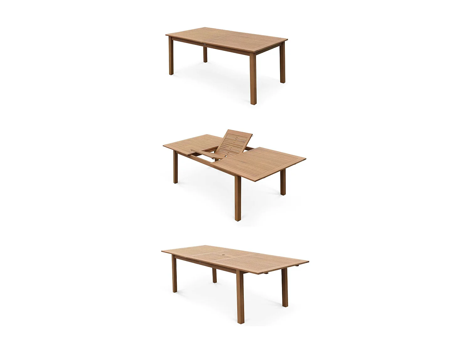 Table de jardin extensible bois d'eucalyptus + 8 assises en bois d'Eucalyptus huilé et textilène terracotta