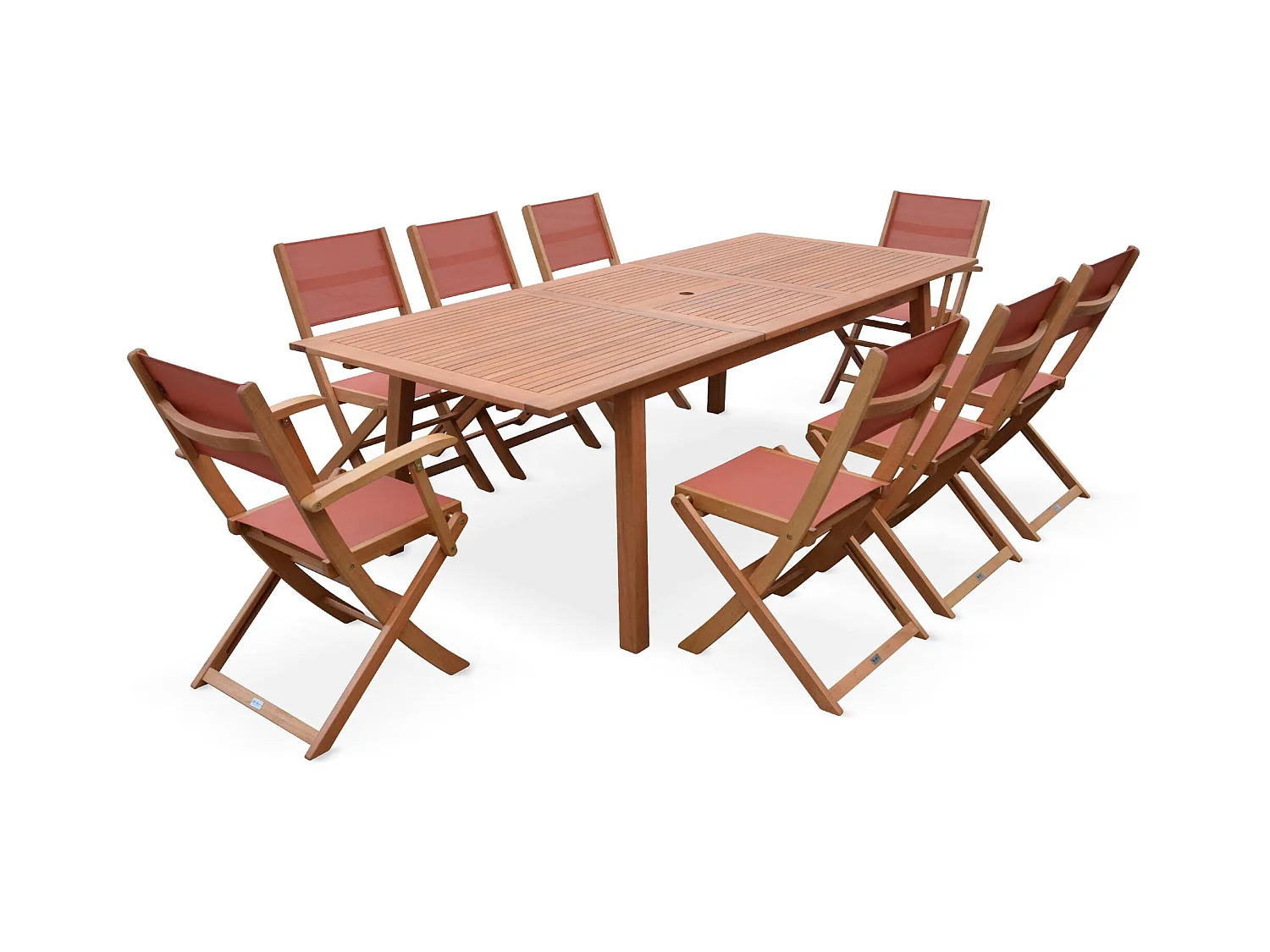 Mesa de jardín de madera extensible, 8 sillas madera