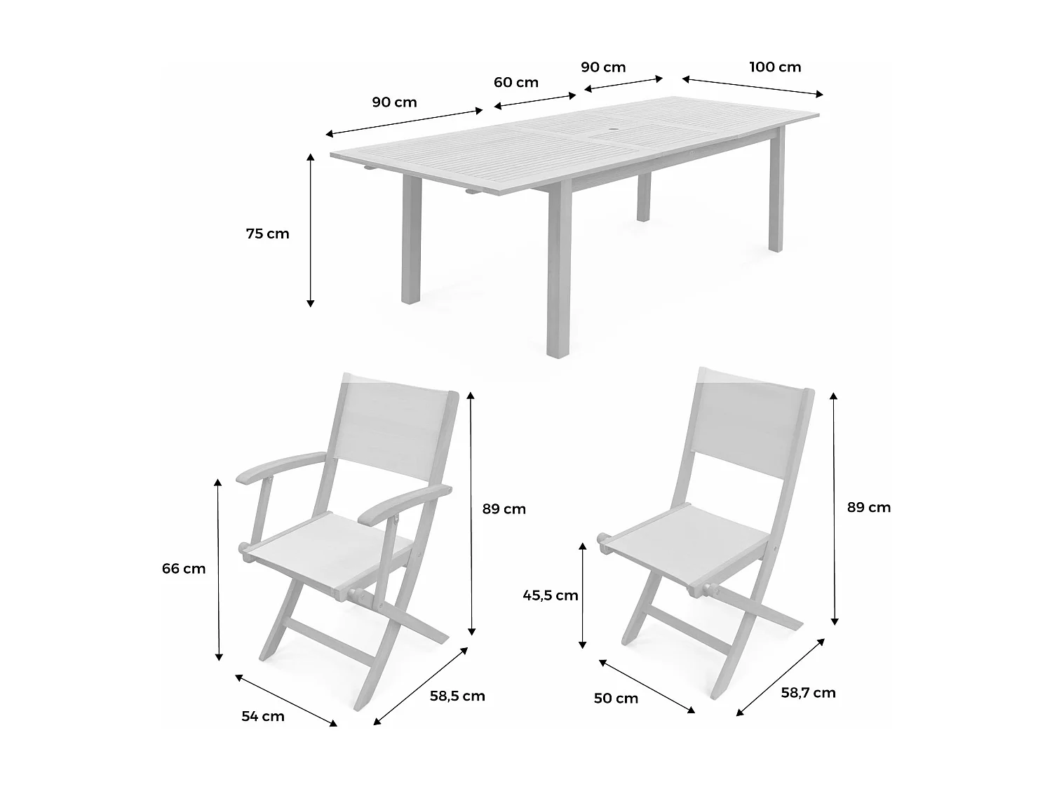 Mesa de jardín de madera extensible, 8 sillas madera