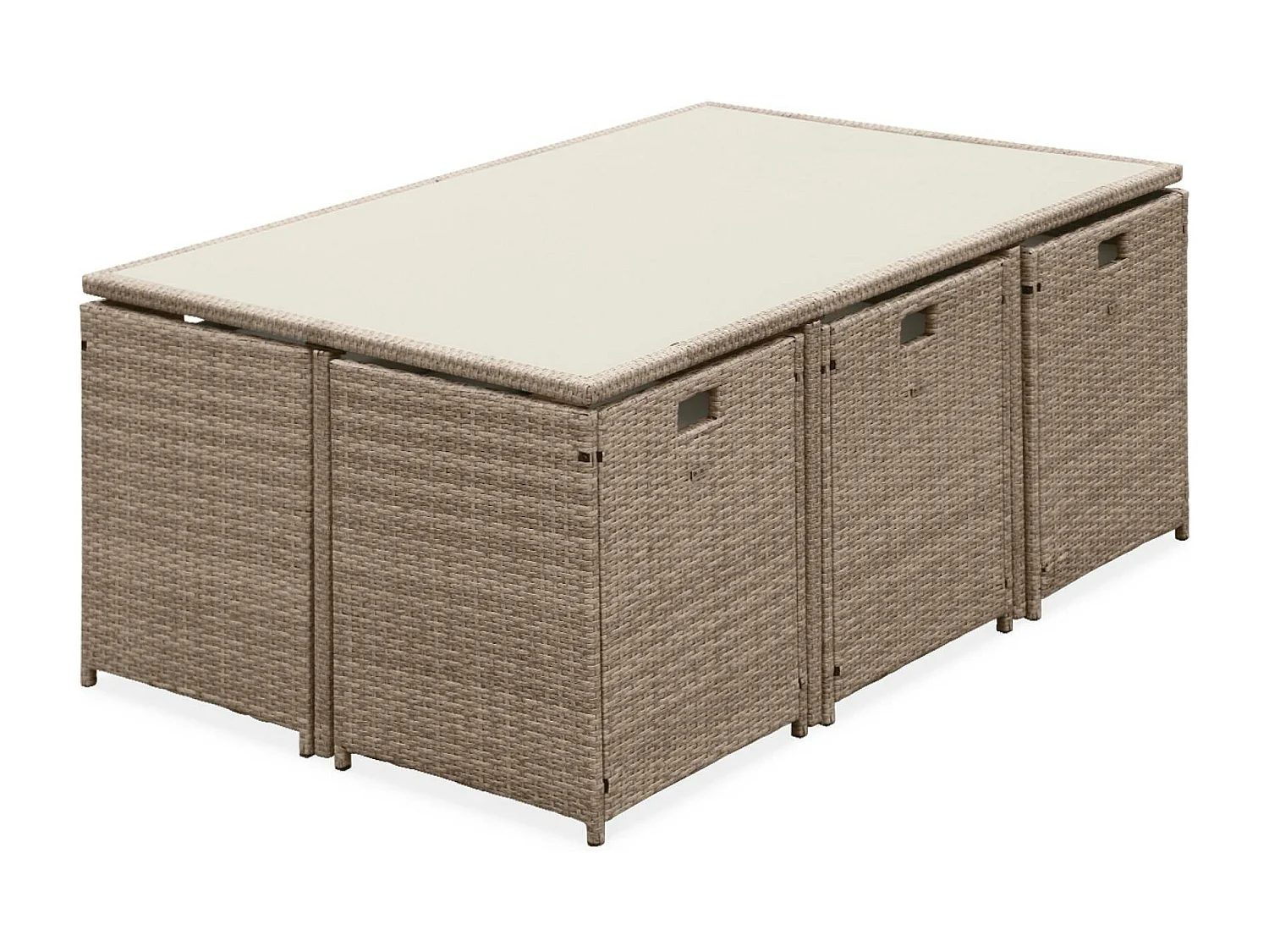Mesa de jardín encastrable resina con 10 sillones + cobertor beige