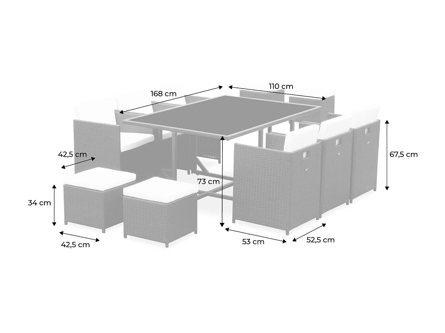 Mesa de jardín encastrable resina con 10 sillones + cobertor beige