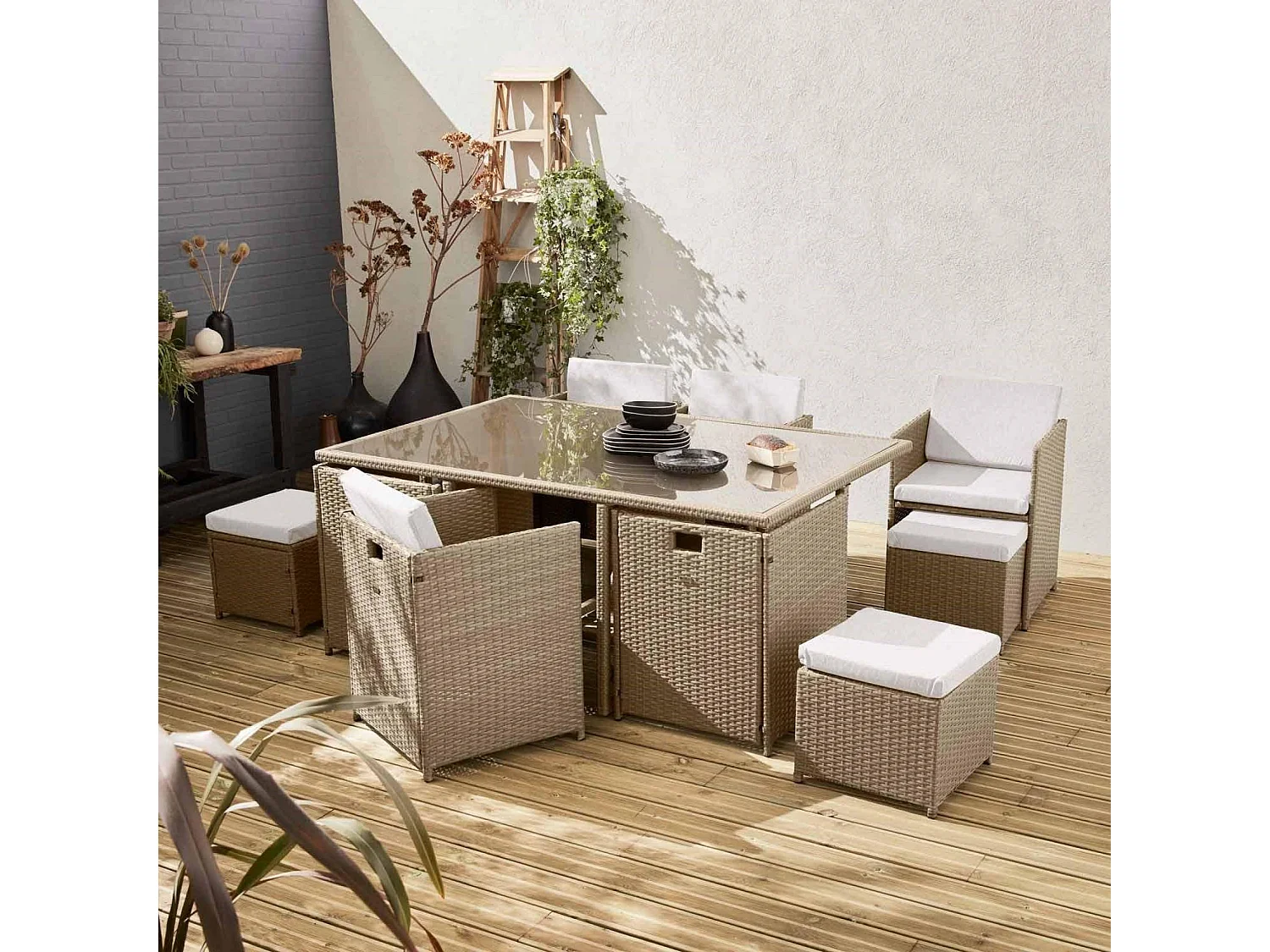 Tavolo da giardino in resina con 10 poltrone + copertura di