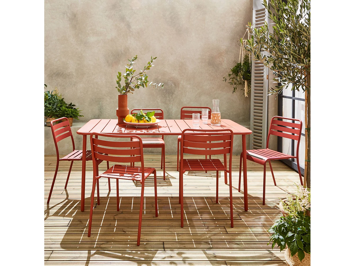 Table de jardin métal + 6 assises terracotta Amélia
