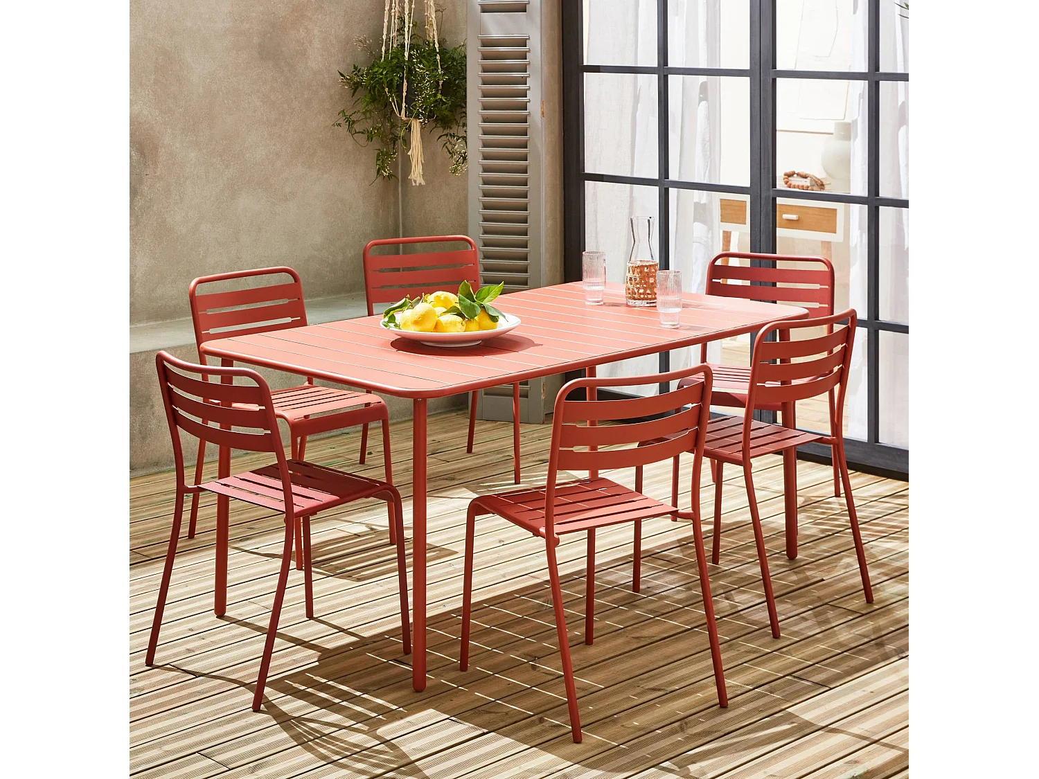 Table de jardin métal + 6 assises terracotta Amélia