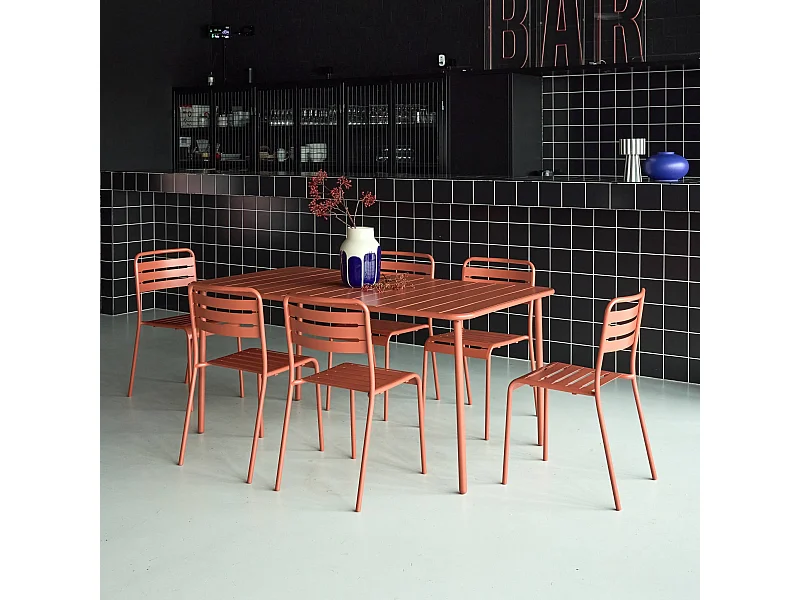 Table de jardin métal + 6 assises terracotta Amélia