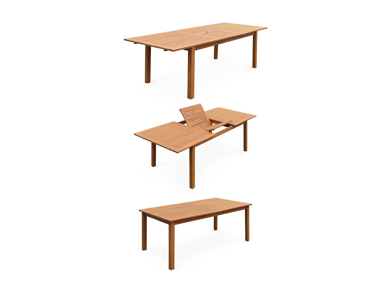 Table de jardin extensible bois d'eucalyptus + 8 assises en bois d'Eucalyptus huilé et textilène savane