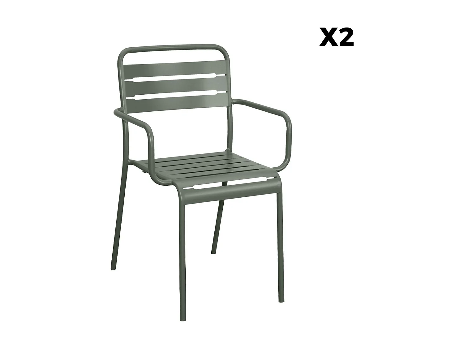 Table de jardin métal + 6 assises kaki. acier traitement anti rouille