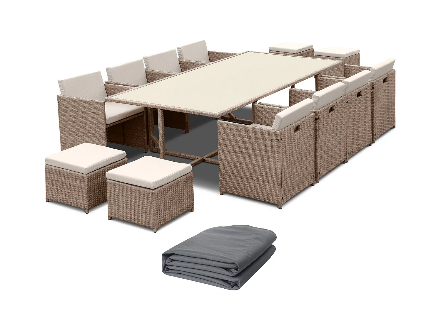 Tavolo da giardino in resina con 12 poltrone + copertura di