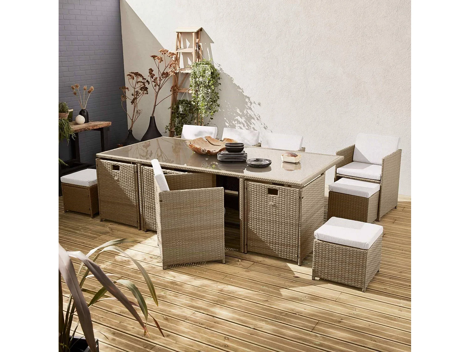 Tavolo da giardino in resina con 12 poltrone + copertura di