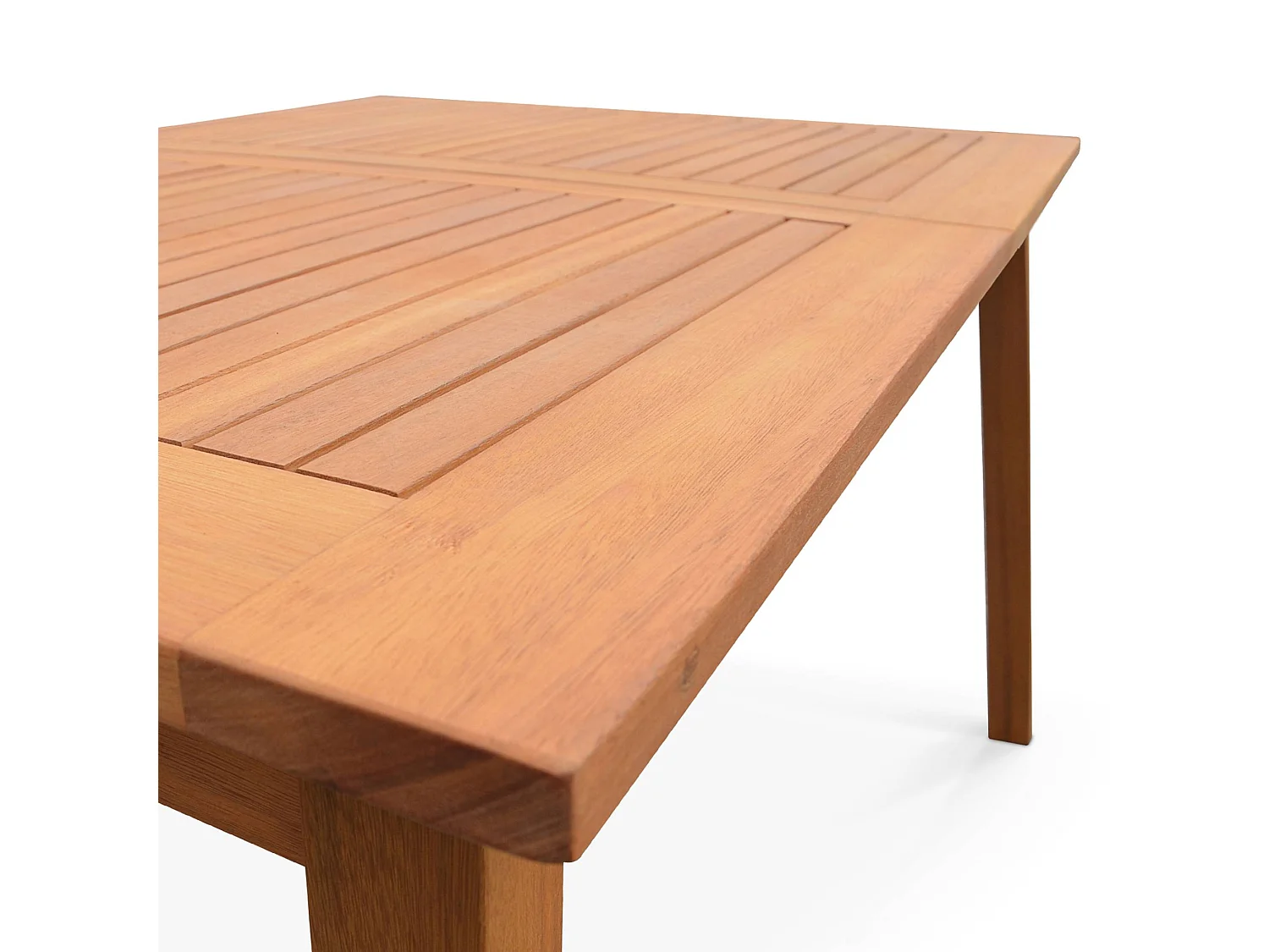 Salon de jardin en bois extensible - Almeria - Table 120/180cm avec rallonge. 2 fauteuils et 4 chaises. en bois d'Eucalyptus  huilé et textilène terra cotta