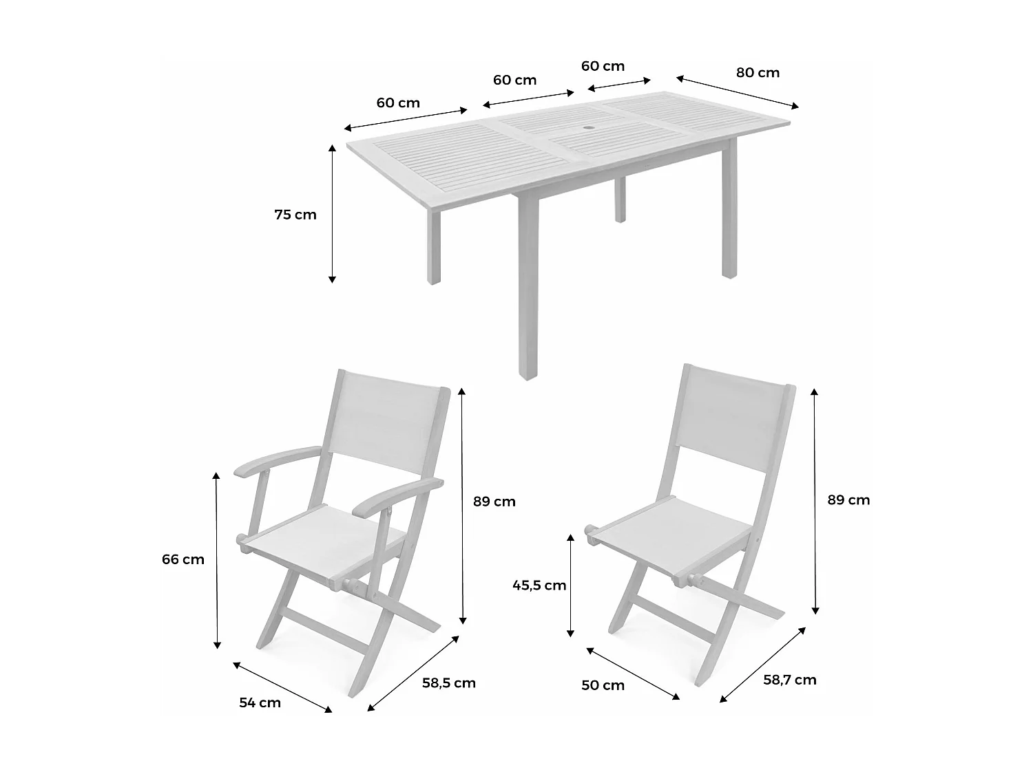 Salon de jardin en bois extensible - Almeria - Table 120/180cm avec rallonge. 2 fauteuils et 4 chaises. en bois d'Eucalyptus  huilé et textilène terra cotta