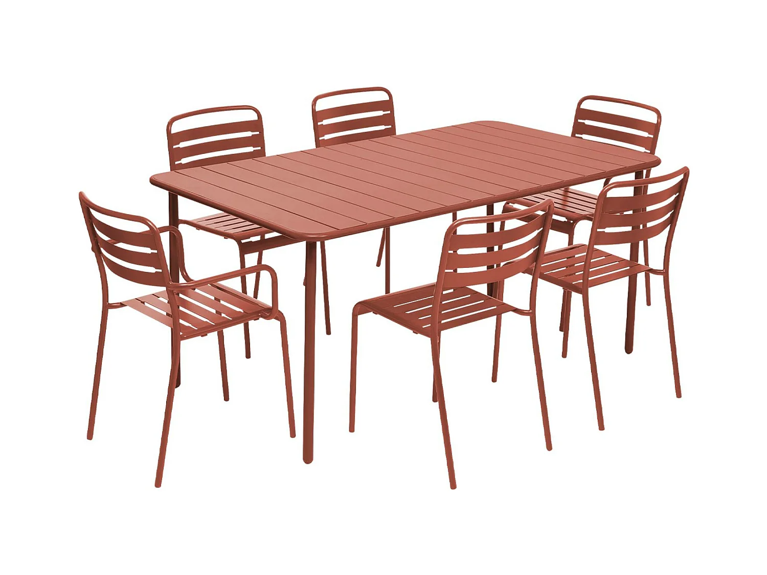 Tavolo da giardino in metallo, 2 poltrone e 4 sedie, terracotta