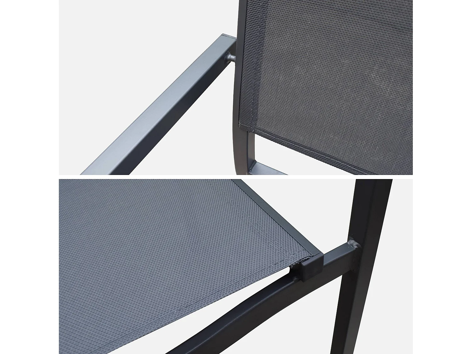 Table jardin extensible aluminium + 8 assises empilables aluminium et textilène