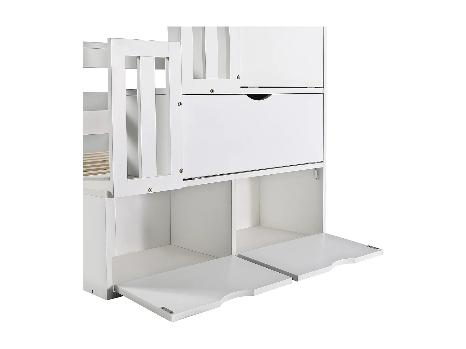 Stapelbed voor kinderen - 2x90x200 cm en een onderschuifbed 90x190 cm - met opbergladder - in grenenhout en MDF - Wit