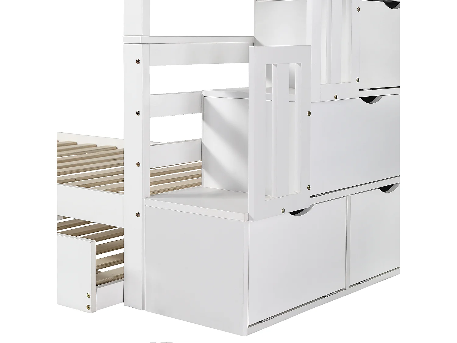 Lit superposé pour enfants - 2x90x200 cm et un lit gigogne 90x190 cm - avec échelle de rangement - en bois de pin et MDF - Blanc