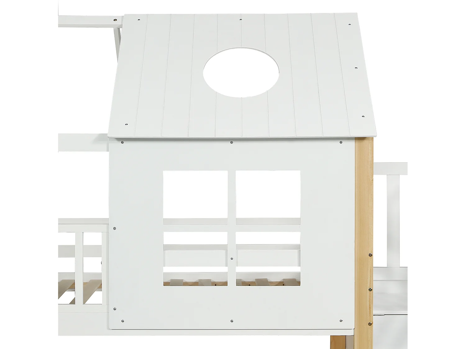 Letto a castello in pino e MDF - con scale contenitore - 90x200 cm - Bianco e Naturale