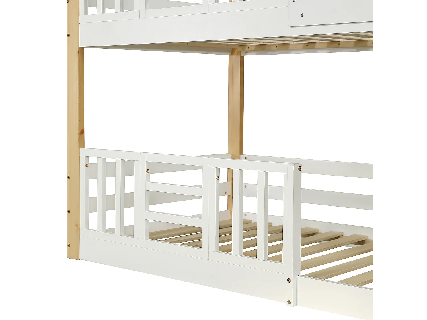 Lit superposé en bois de pin et MDF - avec escalier de rangement - 90x200 cm - Blanc & Naturel