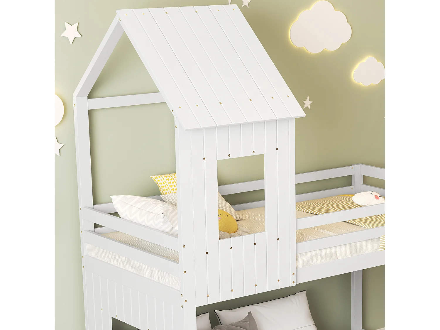 Stapelbed voor kinderen met glijbaan en ladder - 90x200 cm + 140x200 cm - gemaakt van grenenhout en MDF - Wit