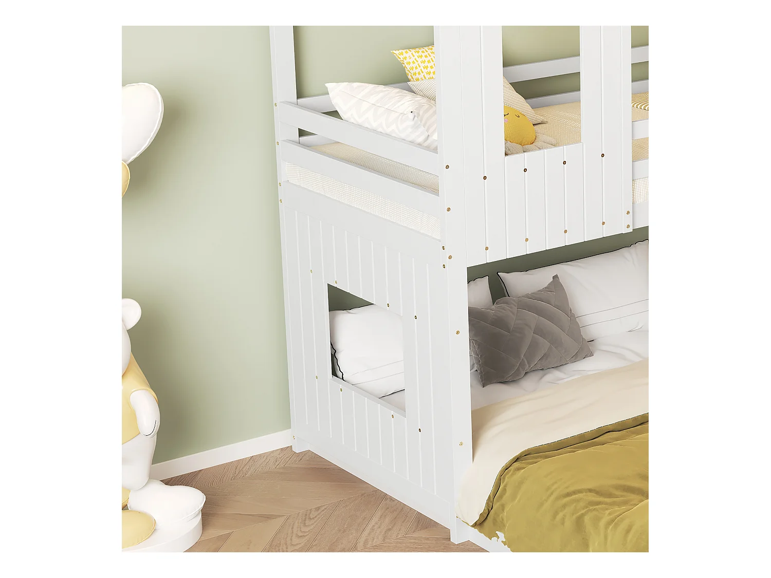 Stapelbed voor kinderen met glijbaan en ladder - 90x200 cm + 140x200 cm - gemaakt van grenenhout en MDF - Wit