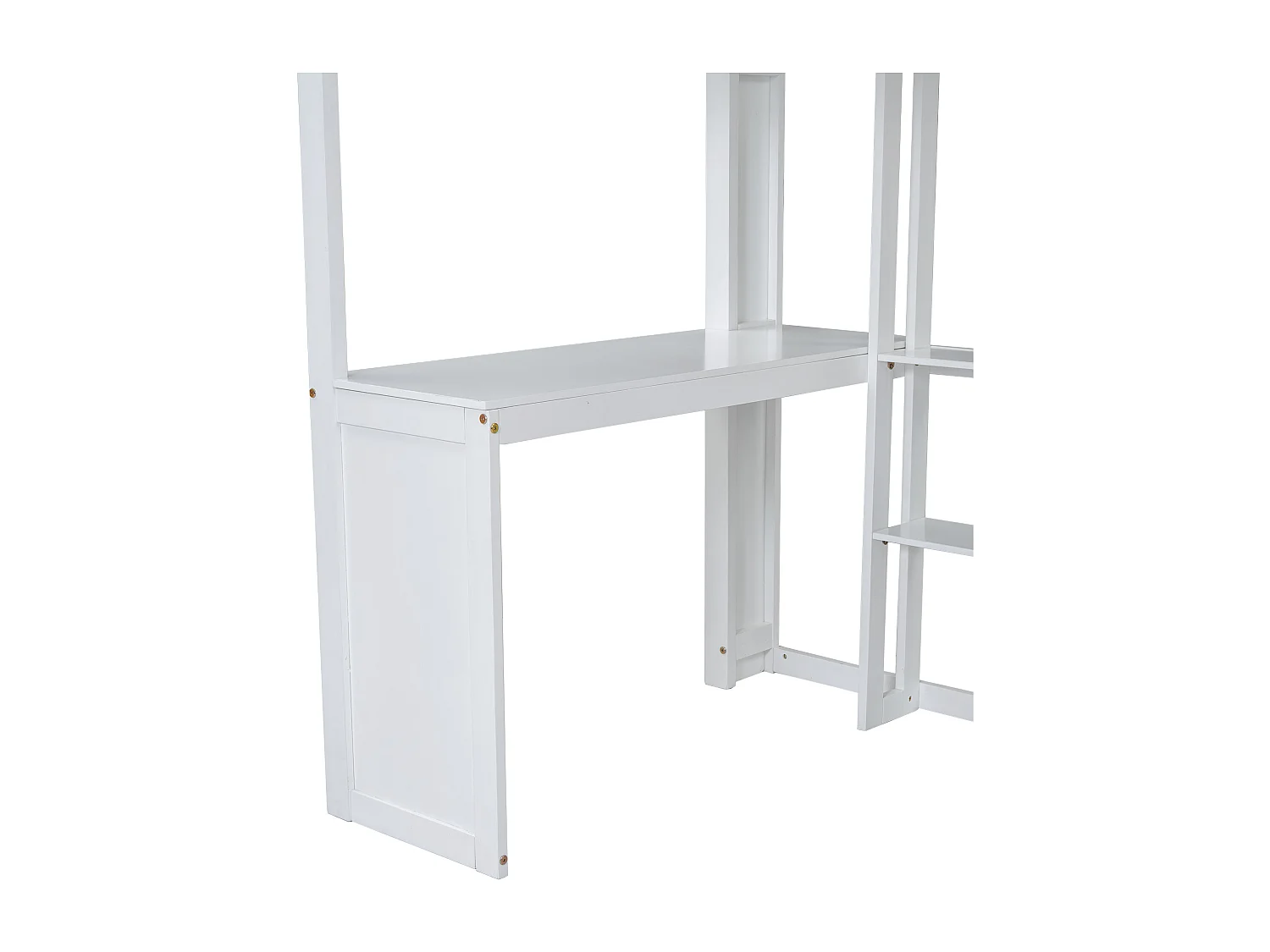 Hochbett aus Kiefernholz und MDF – 90 x 200 cm – mit Regalen darüber, Schreibtisch und Kleiderschrank – Weiß