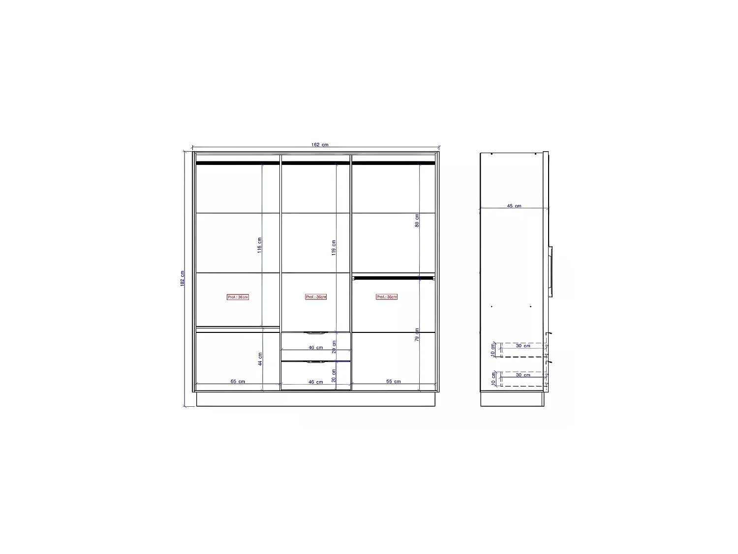 Armoire d'angle 8 portes et 2 tiroirs - L263 cm - Coloris : Naturel - FEOVA