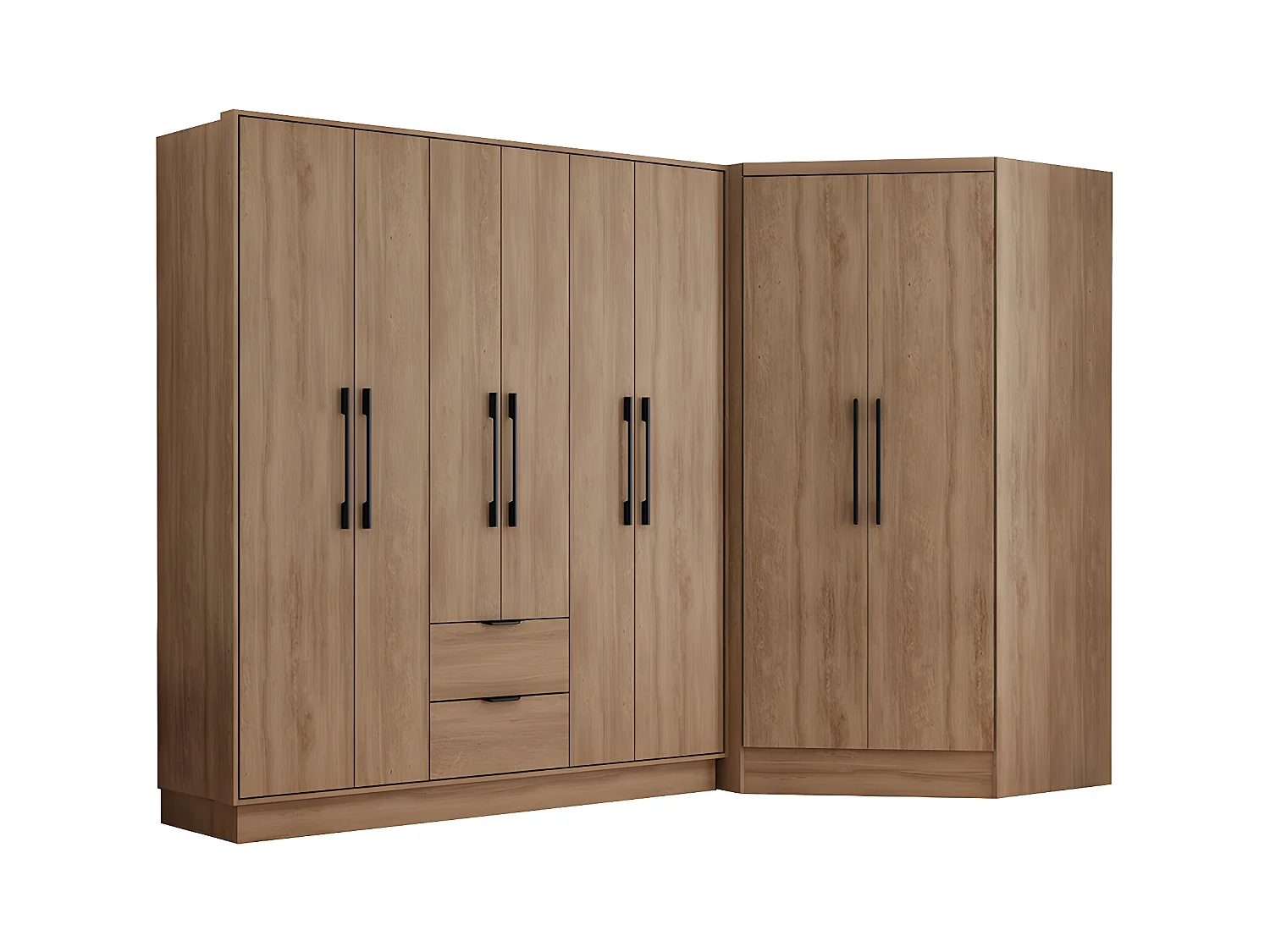 Armoire d'angle 8 portes et 2 tiroirs - L263 cm - Coloris : Naturel - FEOVA