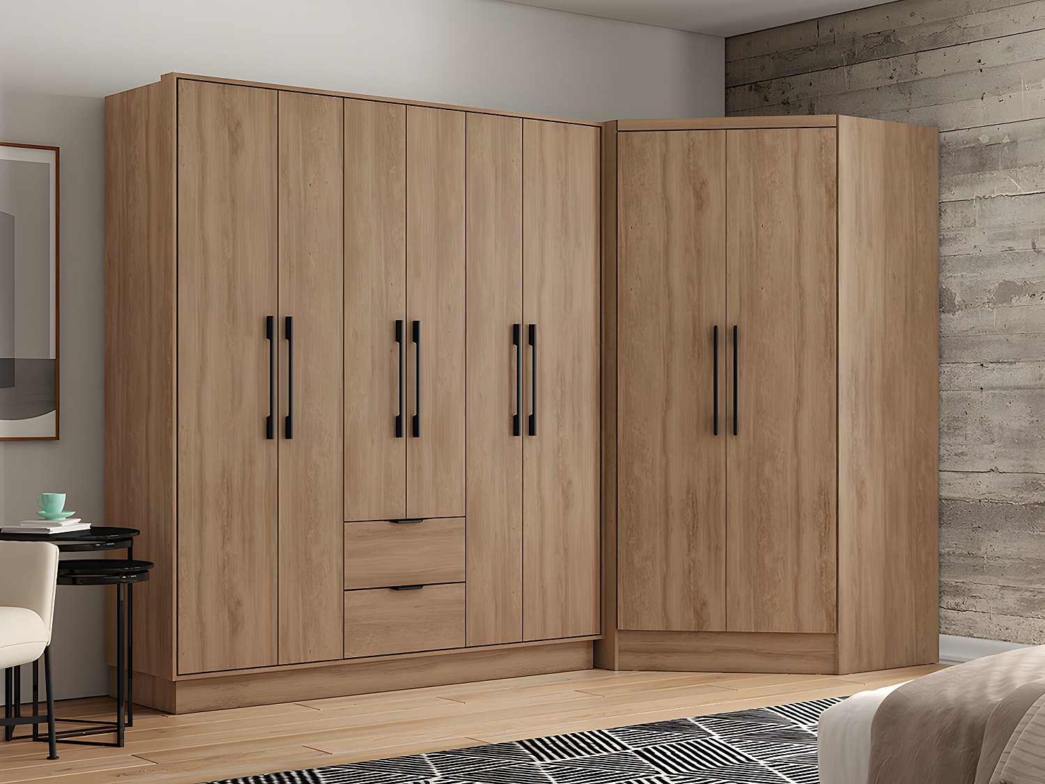 Vente-unique Eckkleiderschrank Mit 8 Türen & 2 Schubladen - 263 Cm - Holzfarben - Feova