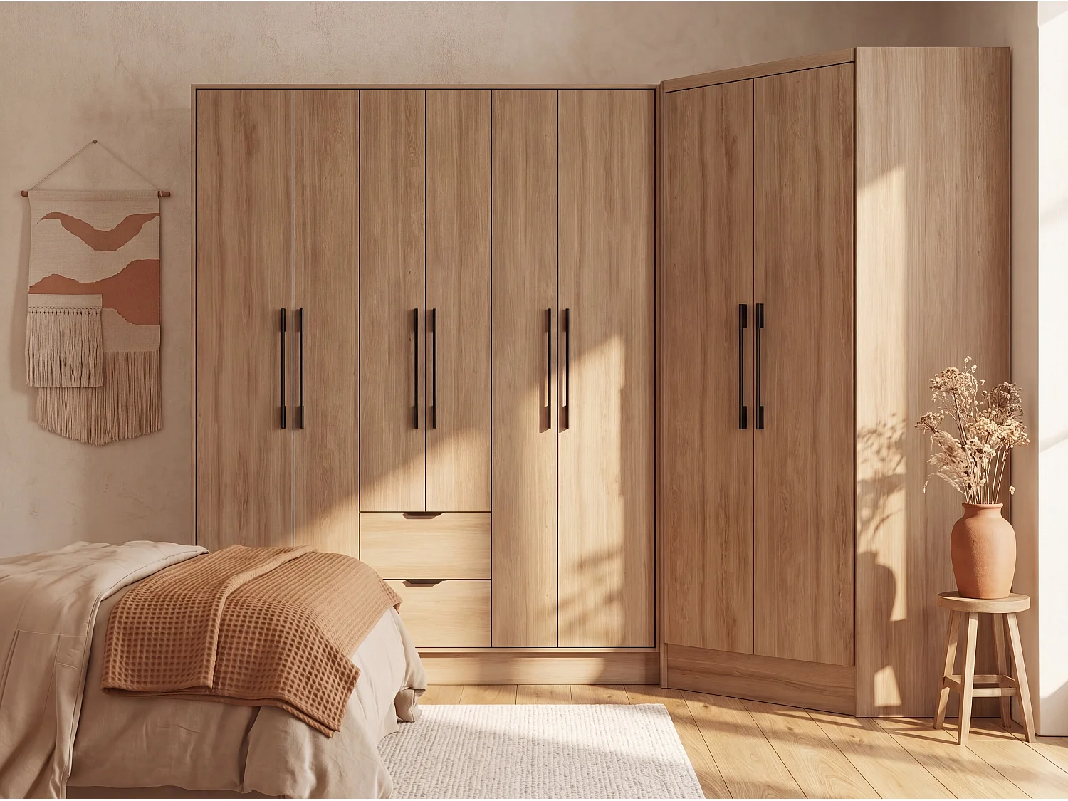 Eckkleiderschrank mit 8 Türen & 2 Schubladen - 263 cm - Holzfarben - FEOVA