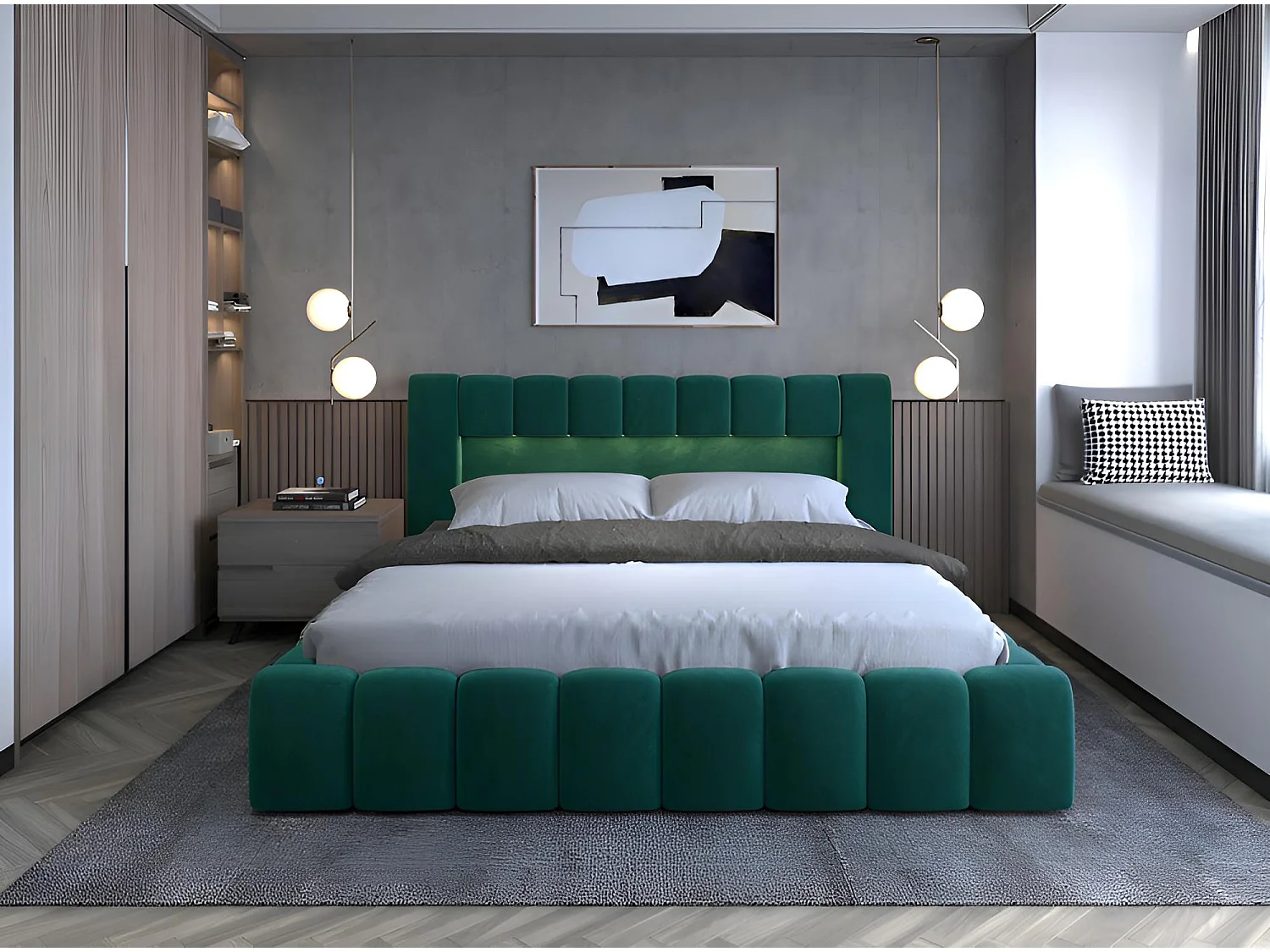 Bett Hero S (140x200)/Stoffbezug/Grün