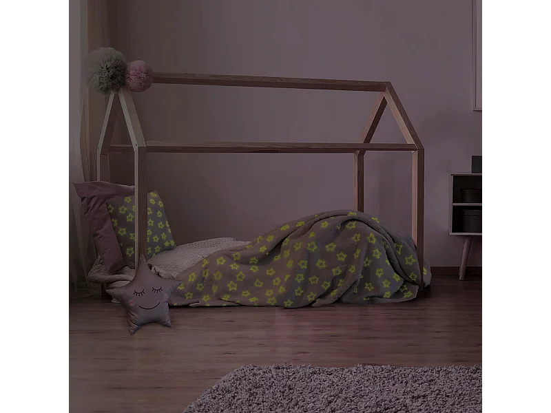 Plaid phosphorescent 120x150 cm collection MOON étoile blanc