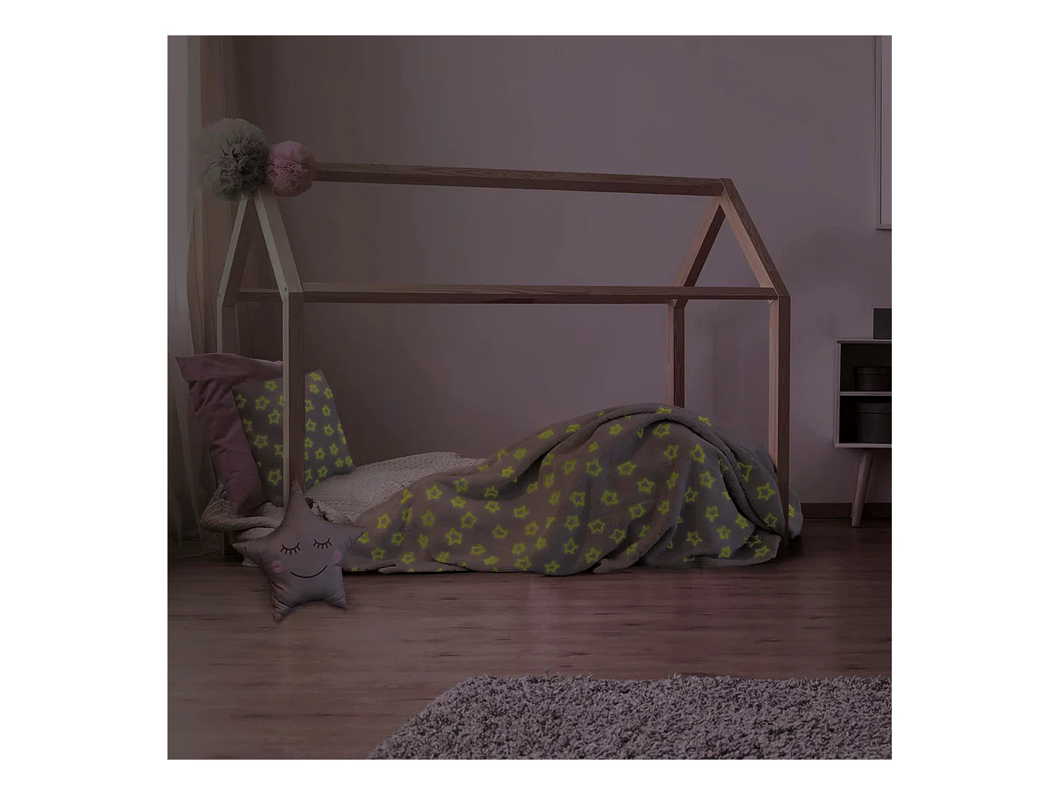 Plaid phosphorescent 120x150 cm collection MOON étoile blanc