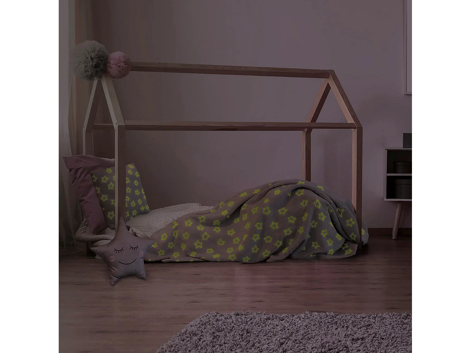 Plaid phosphorescent 120x150 cm collection MOON étoile blanc