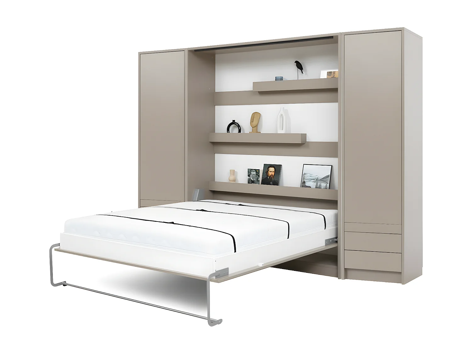 Lit escamotable avec bureau et 2 colonnes 140x200 cm panneaux de fibres taupe GOYA