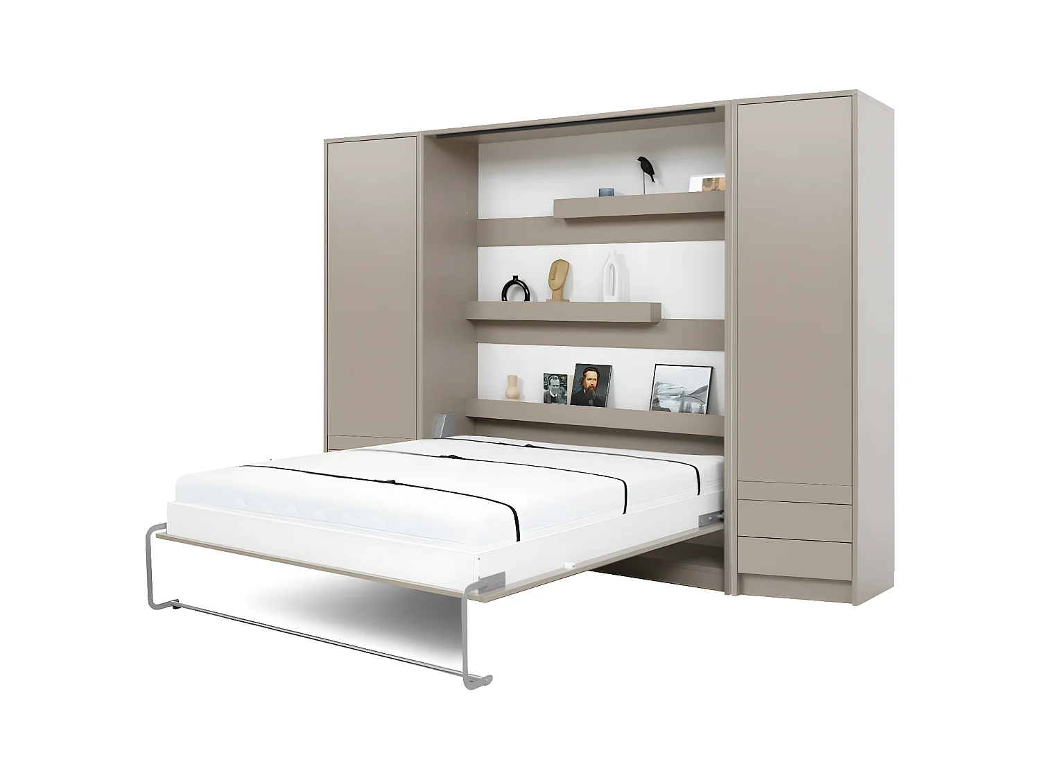 Lit escamotable avec bureau et 2 colonnes 140x200 cm panneaux de fibres taupe GOYA