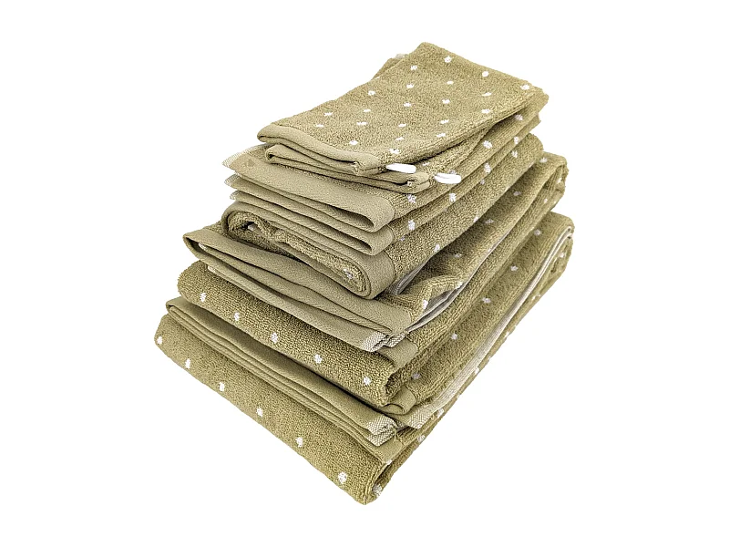 Parure de bain 7 pièces collection EFFICIENT DOTS vert olive