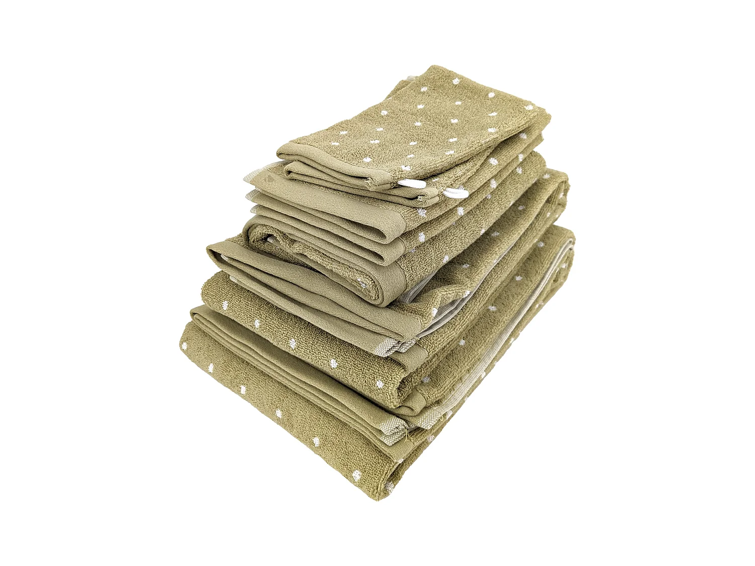 Parure de bain 7 pièces collection EFFICIENT DOTS vert olive