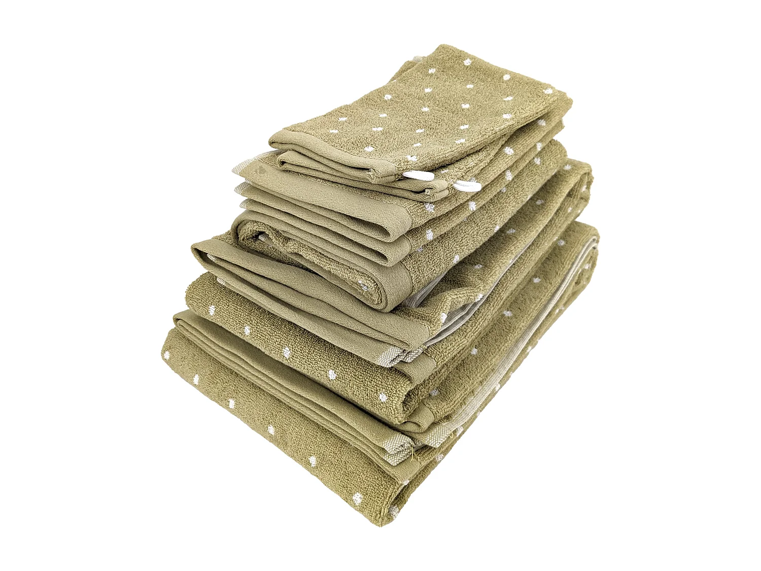 Parure de bain 7 pièces collection EFFICIENT DOTS vert olive