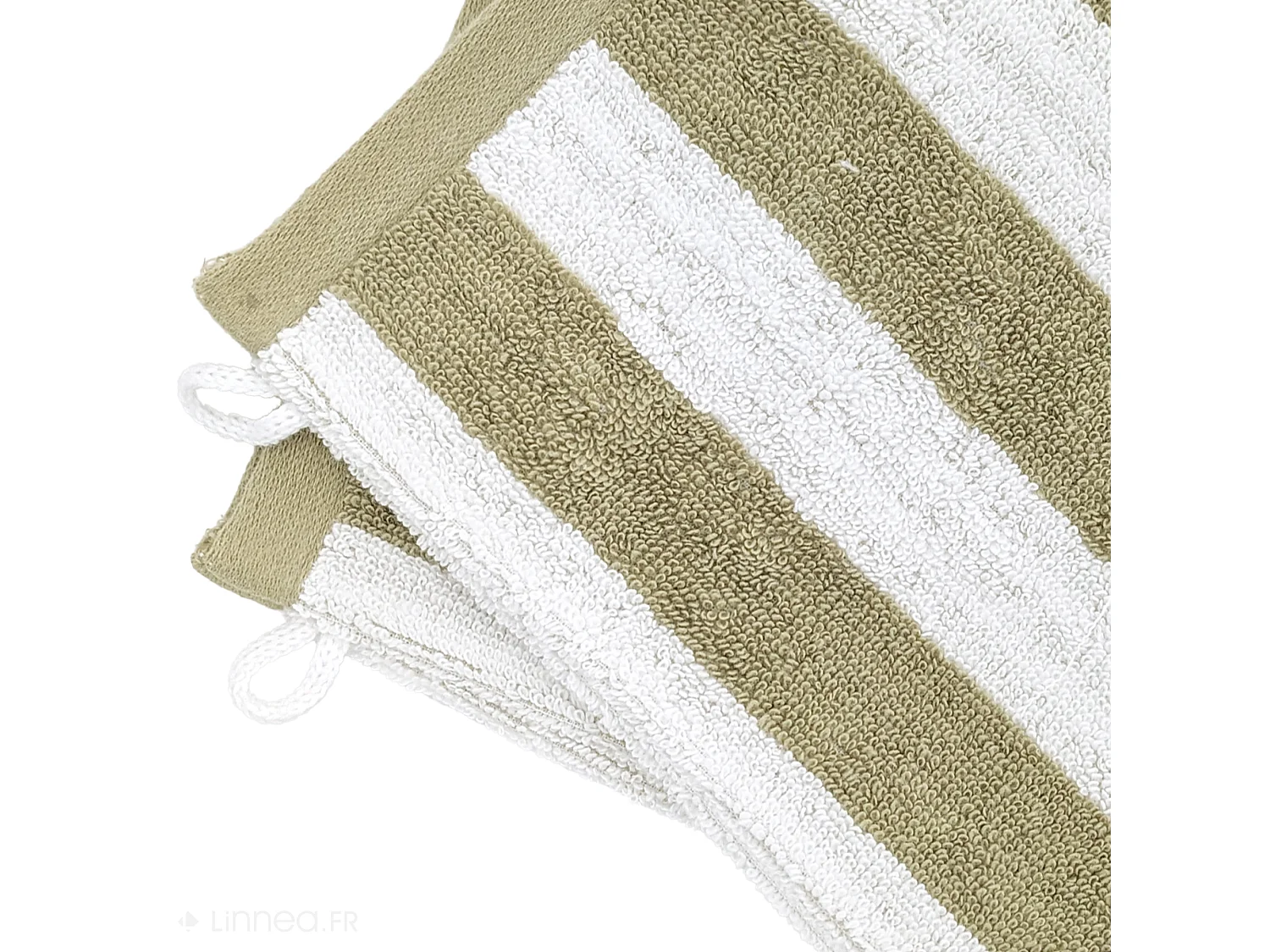 Lot de 2 gants de toilette 16x21 cm EFFICIENCE STRIPES vert olive