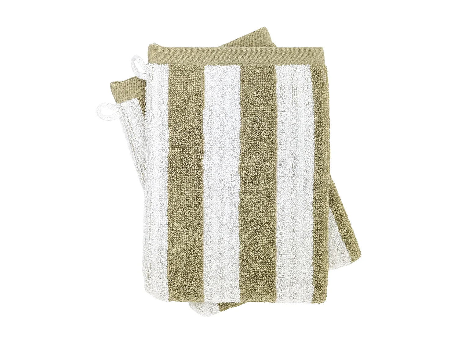 Lot de 2 gants de toilette 16x21 cm EFFICIENCE STRIPES vert olive