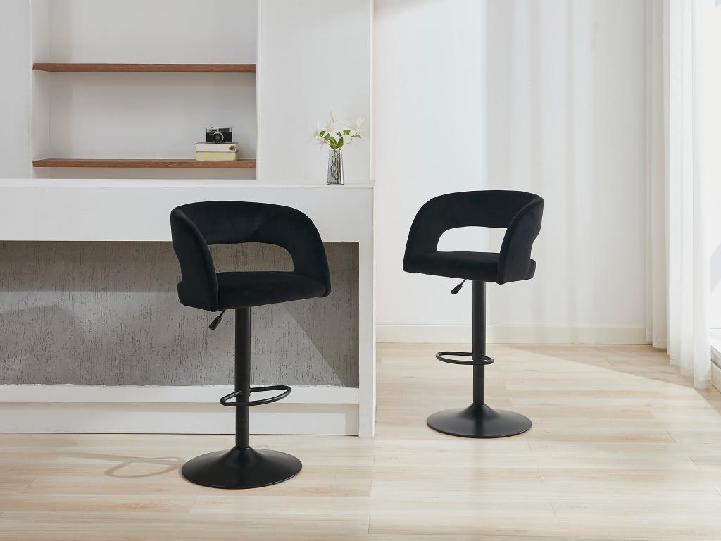 Barhocker 2er-Set höhenverstellbar - Samt & Metall - Schwarz - LAJUNIA günstig online kaufen
