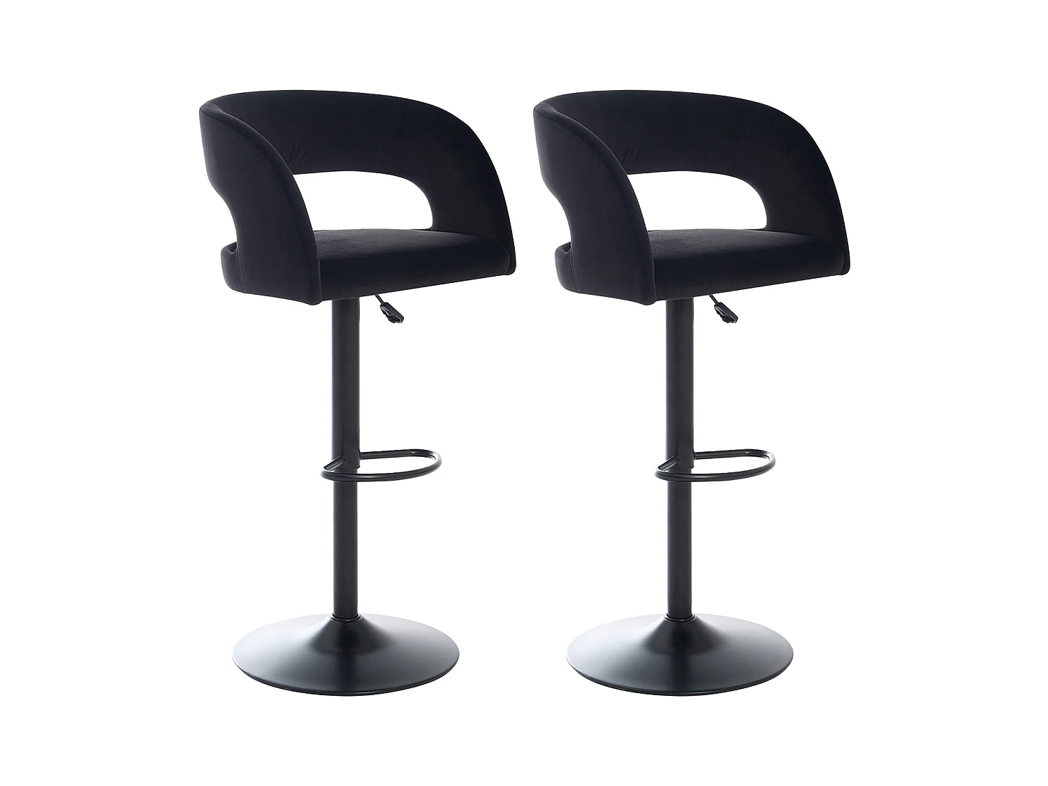 Lot de 2 tabourets de bar en velours et métal - Hauteur réglable - Noir - LAJUNIA